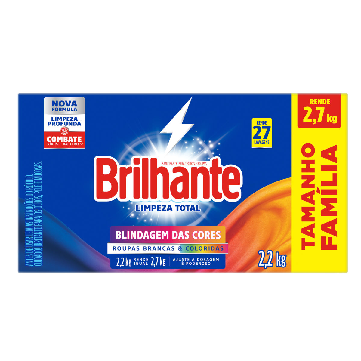 LAVA-ROUPAS PÓ ROUPAS BRANCAS E COLORIDAS BRILHANTE LIMPEZA TOTAL CAIXA 2,2KG TAMANHO FAMÍLIA