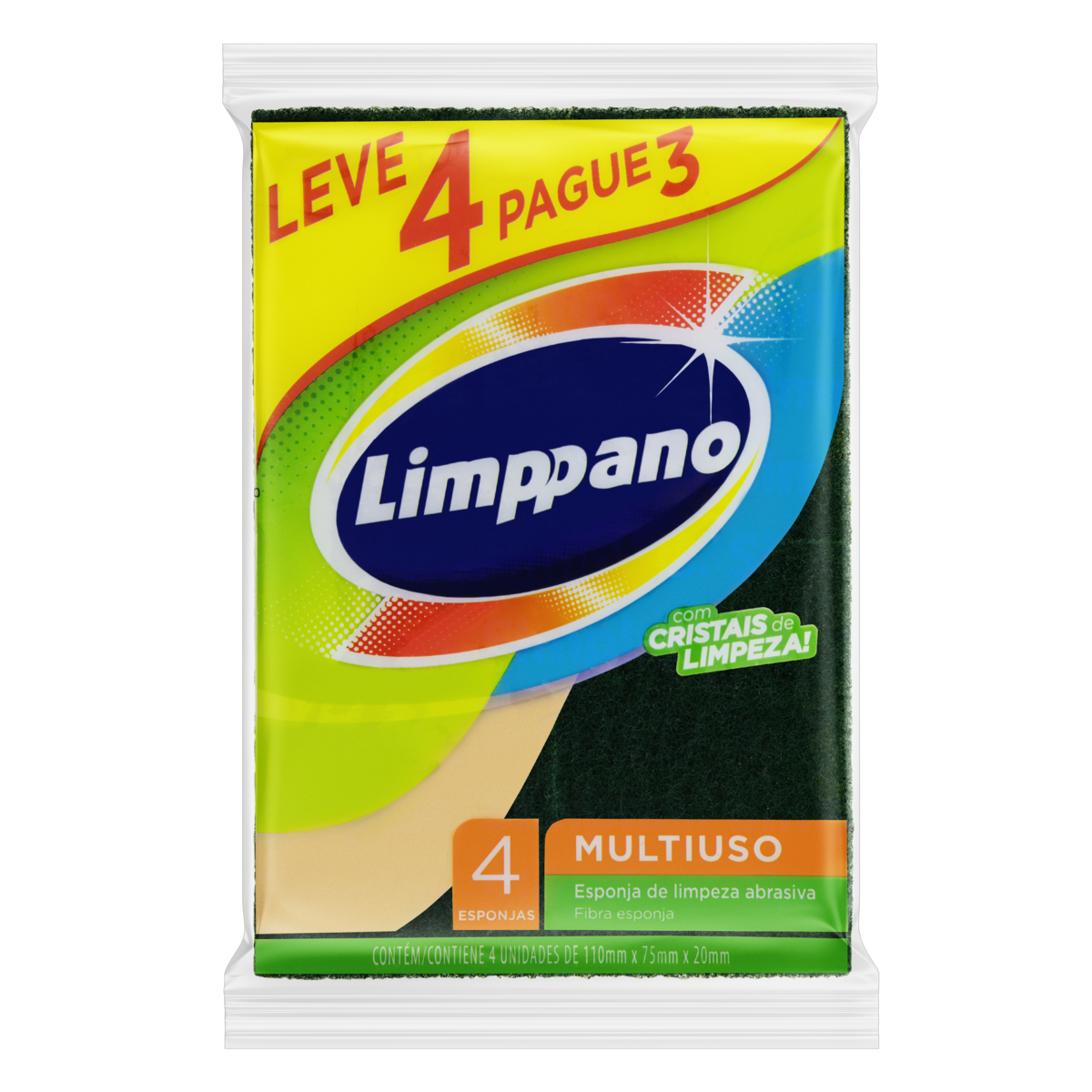 ESPONJA MULTIUSO LIMPEZA ABRASIVA LIMPPANO LEVE 4 PAGUE 3 UNIDADES
